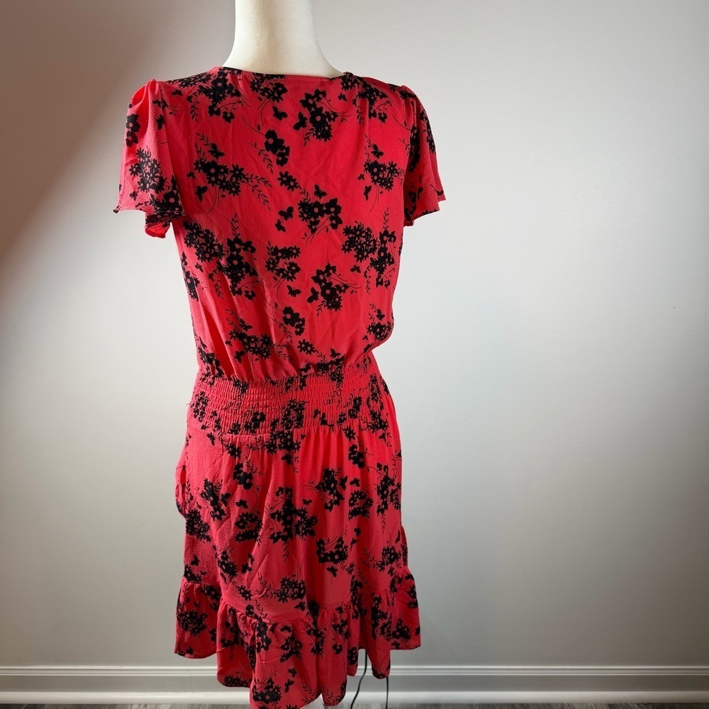 Michael Kors Red Floral Smocked Waist Ruffle Hem Dress Size S - Picture 4 of 5